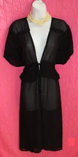 Unknown Designer Black Sheer Sexy Long Robe Drawstring Waist S / M Beach Cover 