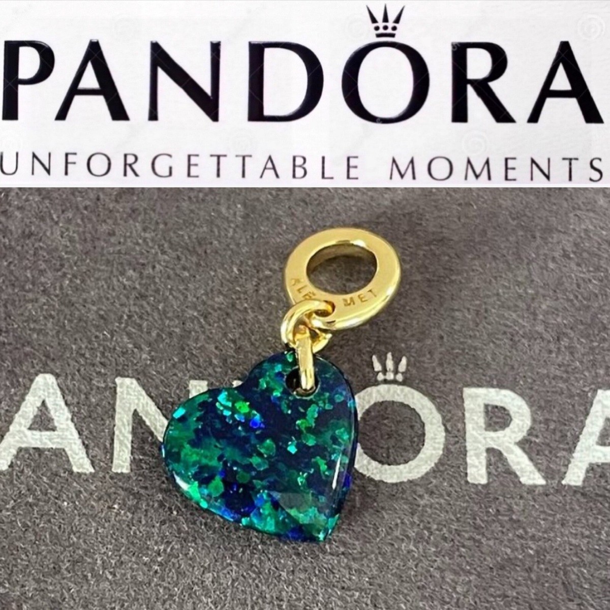 Authentic Pandora #763348C01 Opalescent Green Heart Dangle Charm