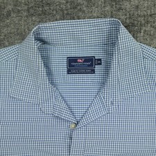 Vineyard Vines Performance Shirt Mens 2XL Blue Plaid Slim Fit Cooper Stretch