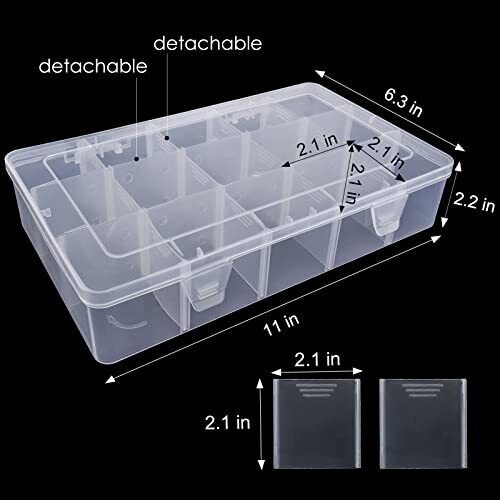 15 Large Grids Plastic Organizer Box with Dividers, 2 Pack Clear
