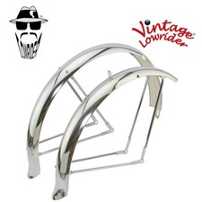 VINTAGE LOWRIDER 26" STANDARD BALLOON DUCK-TAIL CHROME BICYCLE FENDER SET 80MM.