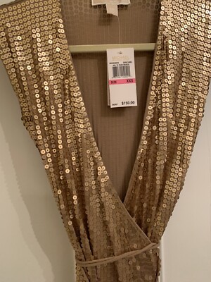 New Michael Kors Gold Sequin Wrap Dress Cap Sleeve. Size S. Above the knee.  NWT | eBay