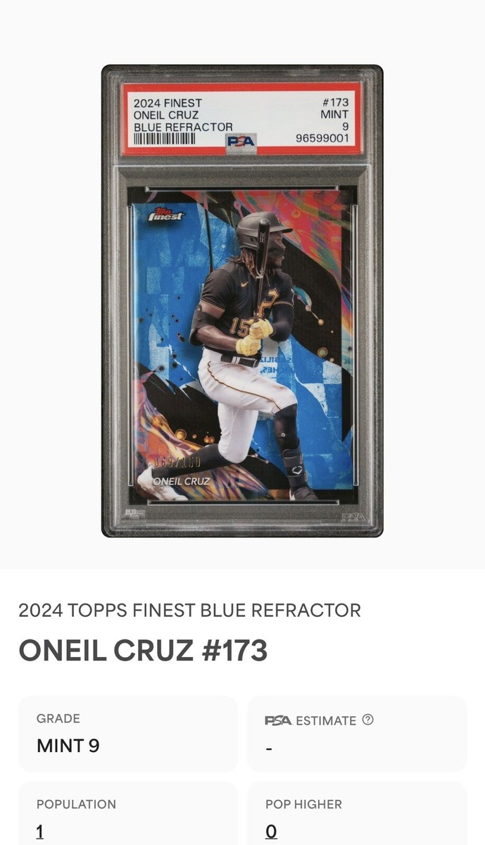 2024 Topps Finest O'Neil Cruz Blue Refractor #173 69/150 PSA 9