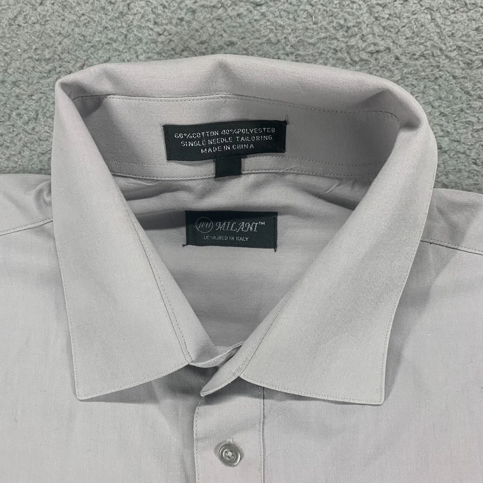 Milani Shirt Mens XL Gray Button Up Long Sleeve Made in Italy Designer 17.5 - Image 4 of 4