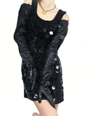 Long leather Gloves 70cm(27.5'')Long Invisible Mid zipper Opera Gloves Black