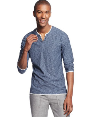 I.N.C.International Concepts Mens Long-Sleeve Split-Neck T