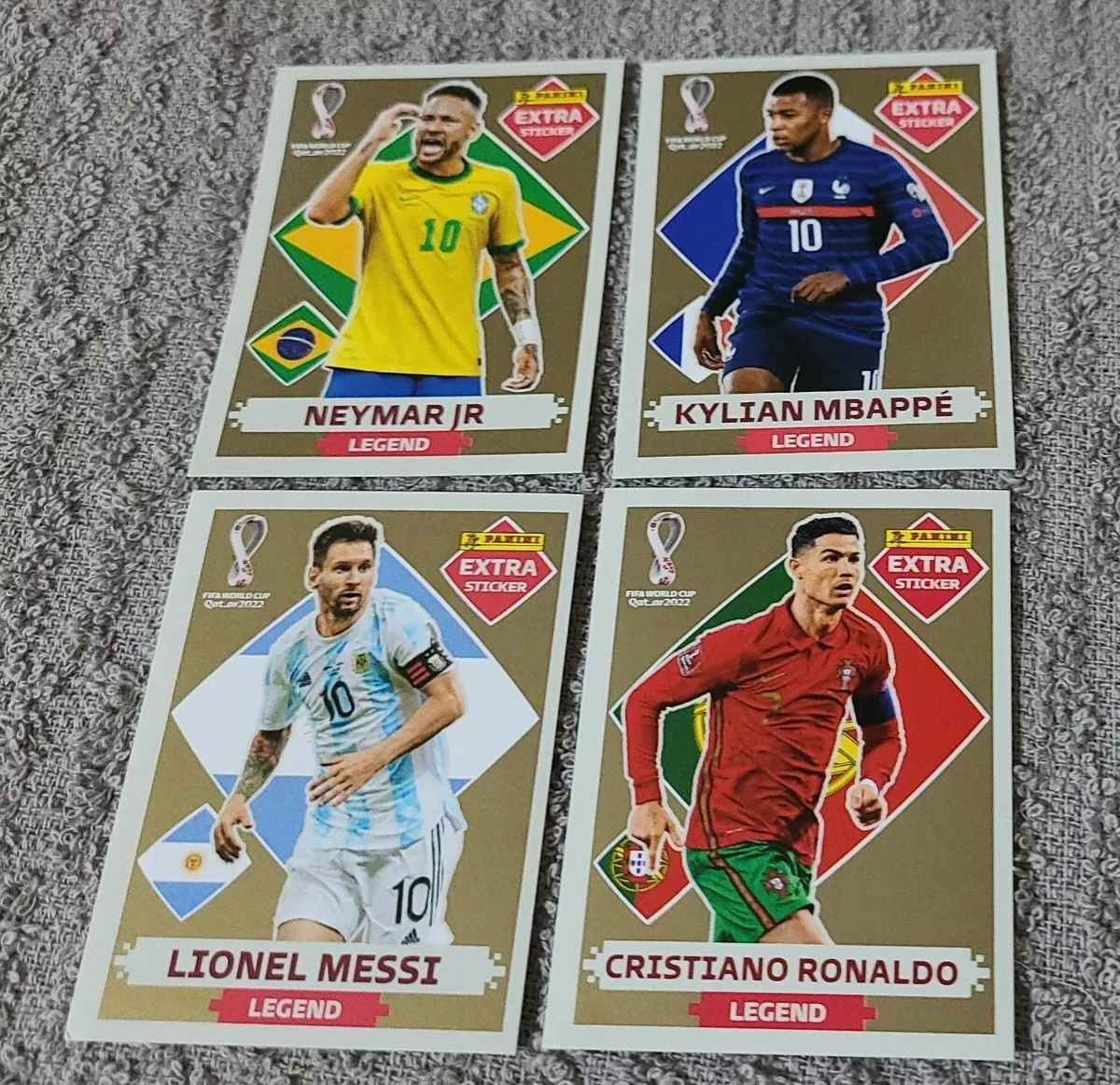 Figurinhas EXTRA STICKER Copa do Mundo 22 NEYMAR MESSI CR7 MBAPPE Completas  OURO PRATA BRONZE BORDÔ 