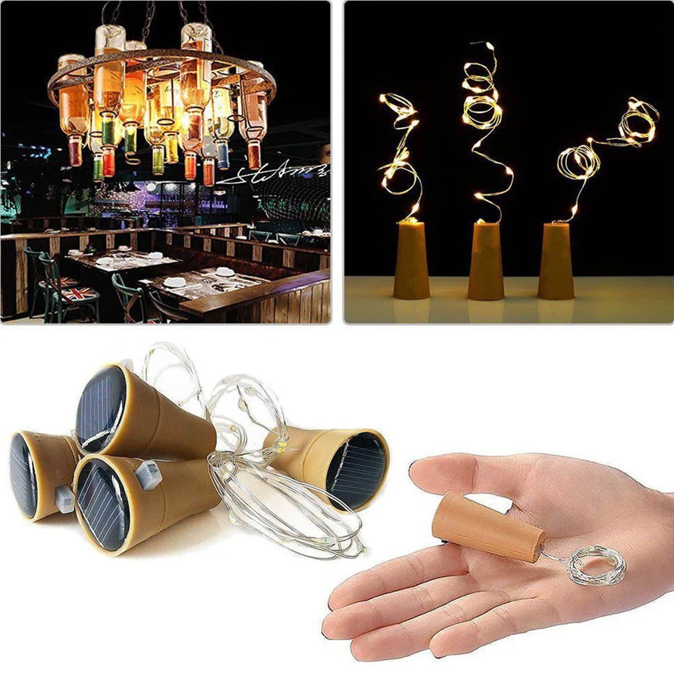 2M 20 LED Solar Wine Bottle Cork Shaped String Fairy Light Night Lamp Party Gift - Image 3 of 4