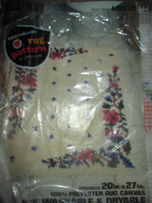 Vintage FLORAL SPRAY RUG Or WALL HANGING Latch Hooking CANVAS - 1980's