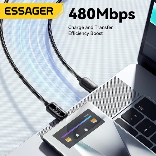 Essager USB Type C To USB C Cable 100W 5A PD Fast Charging Wire Digital Display - Picture 5 of 10