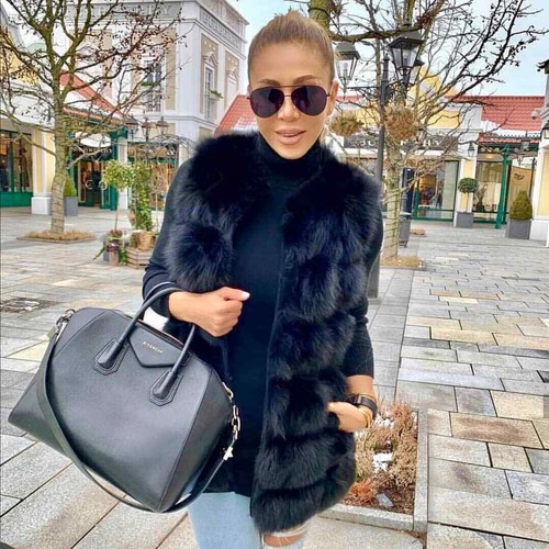 Donna Gilet Pelliccia Vera Volpe Nero Smanicato Cappotto in Pelliccia Vera  Fur | eBay