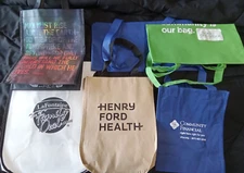 LOT OF 6 MISCELLANEOUS TOTE/GROCERY BAGS VARIOUS SIZES/LOGOS