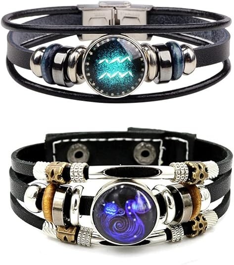 2 pcs zodiac Signs Spirit Bracelet Multilayer Adjustable 12 Constellation Black