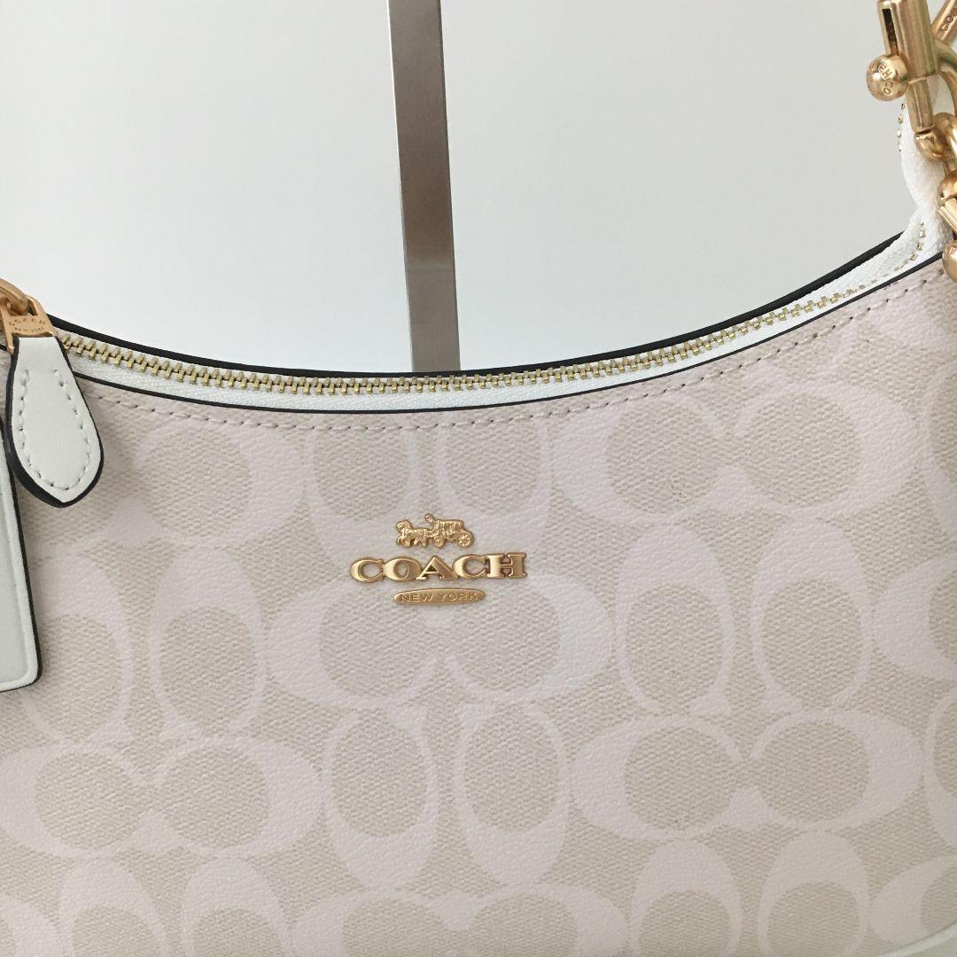 【COACH職人裁断】CA548 パールホワイト 立体構造2WAYショルダー Coach Teri 2Way Shoulder Bag CA548 Signature Canvas White