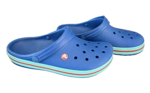 Crocs Crocband Clogs Slip-On Blue Jean Pool Red Striped Womens 9 Mens 11