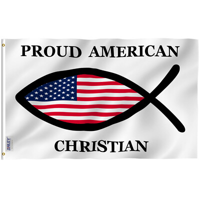 Anley 3x5 Foot Proud American Christian Fish Flag - Christian American Flags