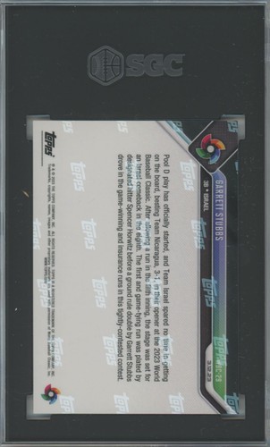 GARRETT STUBBS SGC 10 2023 TOPPS NOW WORLD BASEBALL CLASSIC #WBC29 ISRAEL - Picture 2 of 2