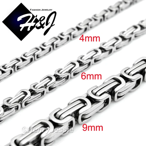 18-40"MEN's Stainless Steel 4mm/6mm/9mm Silver Byzantine Box Link Chain Necklace - product listing photo