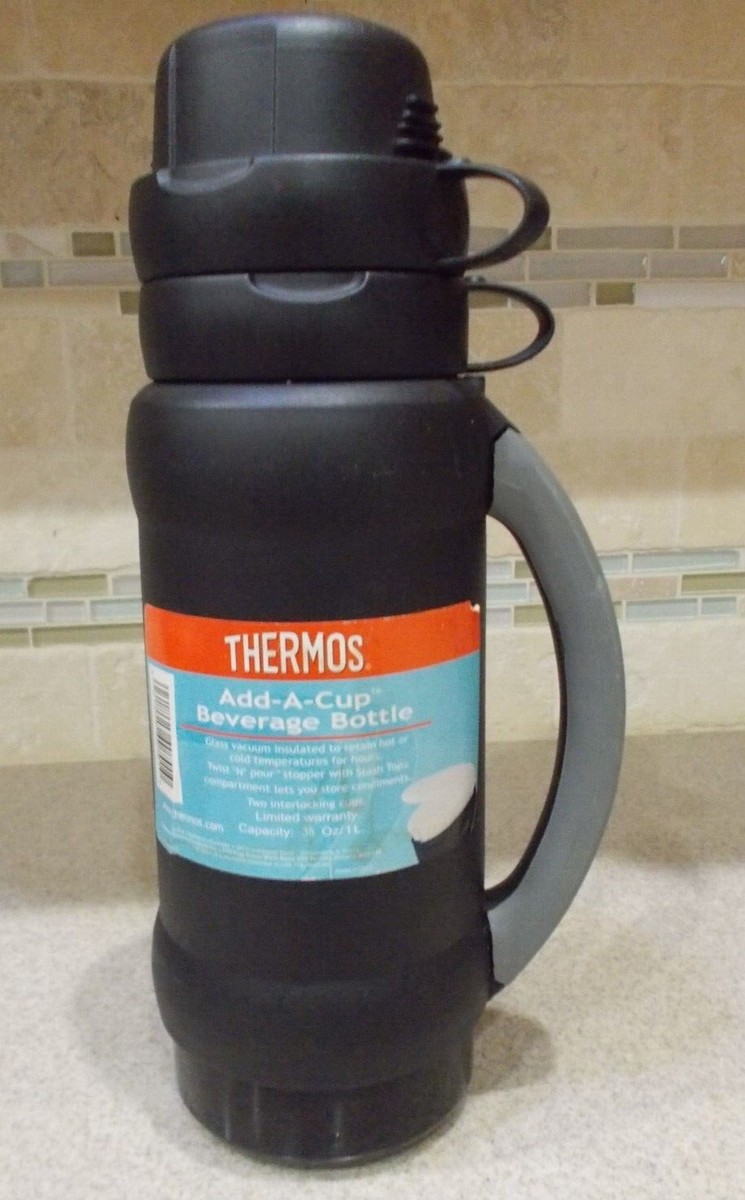 Beverage Bottle Thermos Add-A-Cup 35 oz. Black | eBay