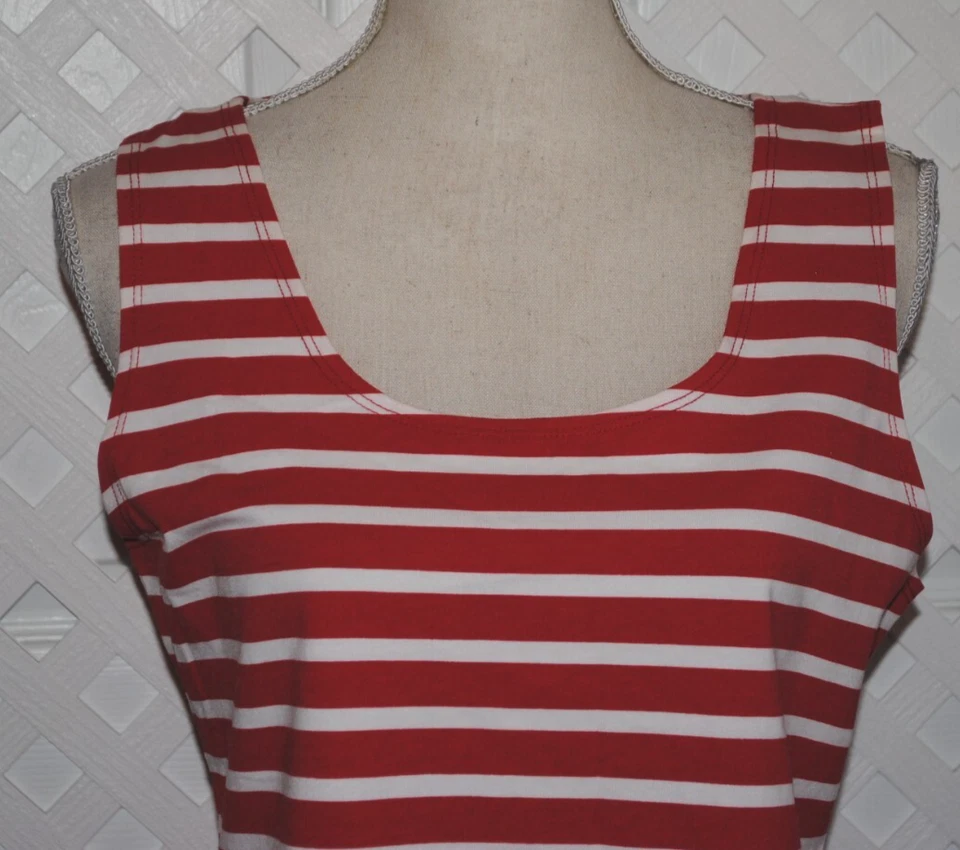 Camiseta sin mangas RANDOLPH DUKE The Look para mujer M a rayas rojas y blancas NUEVA Foto 2 de 4