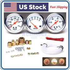 2" 52mm Chrome Car Triple Gauge Set Kit 3in1 Water Temp Oil Pressure Volt Meter