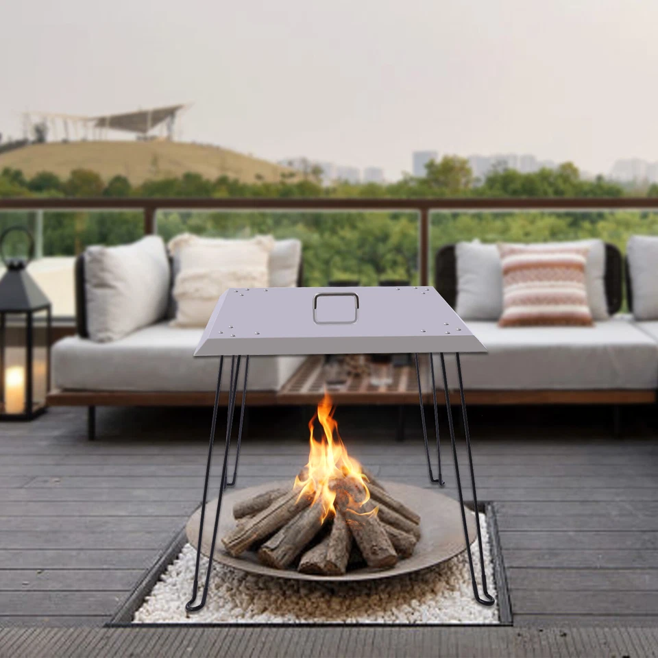 Deflector de calor para fogata exterior cubierta para fogata escudo de acero inoxidable 26""X26"" Foto 2 de 4