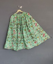 Indian Pure Cotton Green Floral Skirt Women's Clothing Long Skirt Beach Skirt US