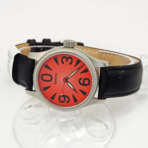 NEW Raketa Big Zero Red Pilot wristwatch Sapphire Crystal USSR Movement 2609.A1