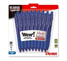 Pentel Wow Retractable Ballpoint Pen, 1.4mm , Bold Line, Blue Ink, Pack of 18