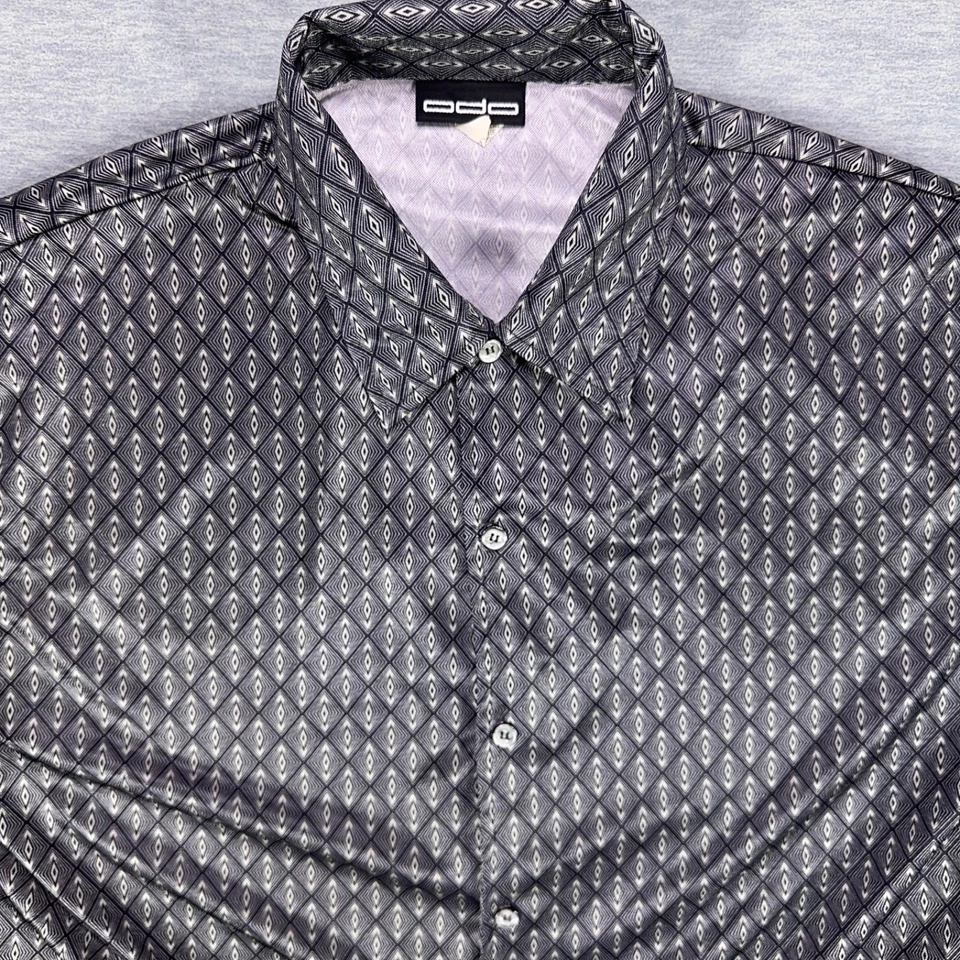 Camisa ODO Para Hombres XL Negra Geométrica Diamante Manga Corta Abotonada Hecha en EE. UU. DE COLECCIÓN Foto 2 de 4