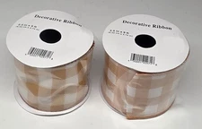 2 Rolls Orange Plaid Craft Wreath 2.5 In x 9 Ft Each Roll Decorative Ribbon Lot