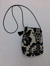 Zepol Crossbody Bag Black White Damask Floral Leopard Lining Tassel USA Made