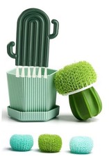 Kitchen Cleaning Brush Set with Holder  Drip Tray   3 Blue Basin Green Brush
