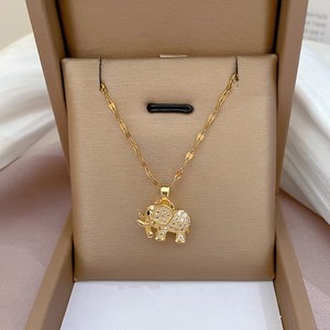 Authentic Elephant Necklace 18K Gold Plated Cubic Zirconia Pave Pendant Lucky Charm