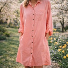 Universal Thread Button Down Shirt Dress with Pink Side Pockets Size Med Maxi