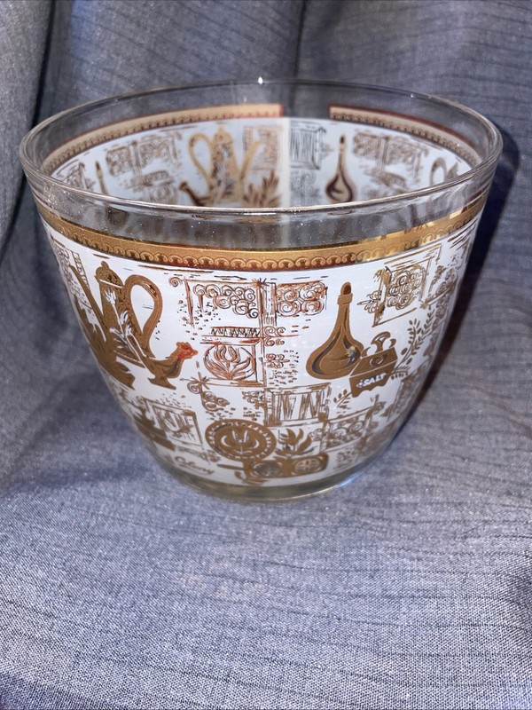 VTG Hazel Atlas Colony Gold Americana Glass Ice Bucket. Excellent Condition  