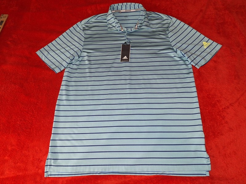 ADIDAS   GOLF   MENS  LARGE  AQUA  BLUE  STRIPED    POLO  SHIRT NEW W/ TAGS
