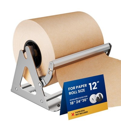 DIY Crew 12 Inch Paper Roll Dispenser and Cutter - Heavy-Duty 12'', Silver