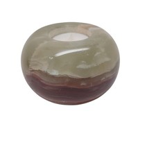 Candelabro de luz de té de piedra de ónix de alabastro pulido verde marrón esfera redonda
