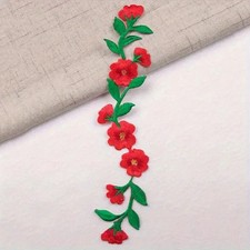 1pc Vibrant Floral Embroidered iron on patch select color 9 1/4 x 2 inch