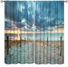 Beach Curtains Tropical Seaside Dark Clouds Sunshine Sunset Natural Landscape...