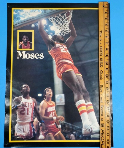 VTG Moses Malone Poster No 24 Houston Rockets Converse Promo 16"x 23" Eltra VG+ - Picture 11 of 13