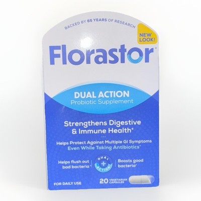 Florastor Dual Action Probiotic Supplement ~ 20 Capsules ~ Expires 01/2028 
