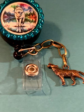 Animal Wolf 4 Id badge holder retractable alligator clip