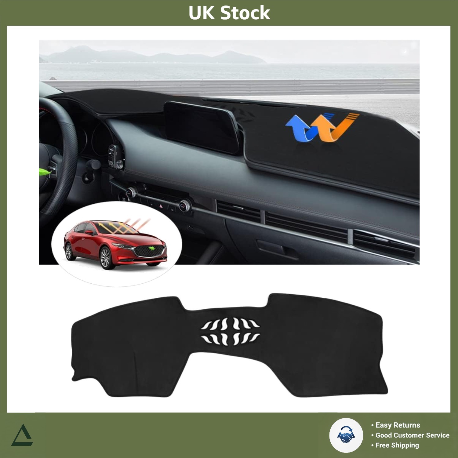 Non-Slip Flannel Dashboard Cover Mat Sunshade Glare Protector for Mazda 3 1PC