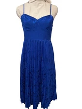 Lulus Royal Blue Pleated Jacquard Midi Dress With Adjustable Straps & Back Zip