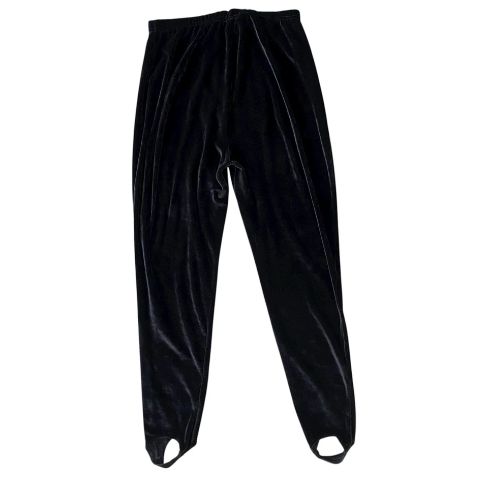 VINTAGE 90s ONE STEP UP XL Black Velvet Stirrup Leggings Pants Stretchy Comfy - Image 2 of 4
