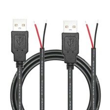 USB A Male to 2 Pin Bare Wire 1M/3FT, 20AWG 5V/5A 2 Pin Pigtail Open End Powe...