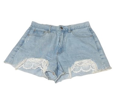 American Eagle Women's Light Wash Blue Denim High Rise Cut Off Shorts 6
