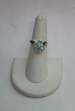 Vintage Sterling Silver Blue Topaz  Marcasite Flower Ring Size 6